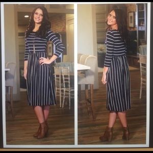 Infinity Raine navy blue and white stripe Dress